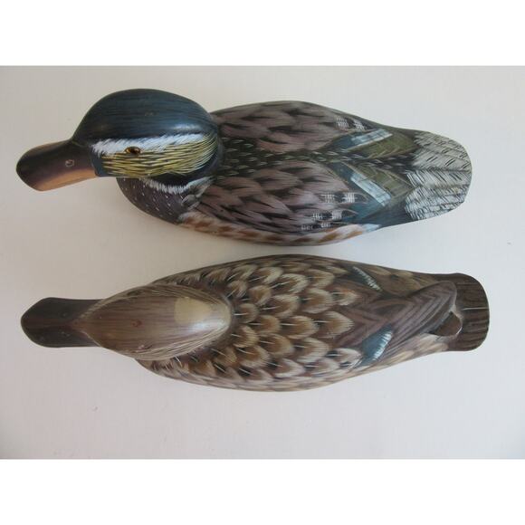 Two Vintage Signed by Two Different Artists Mallard Male and Female Duck Decoys - Picture 6 of 8